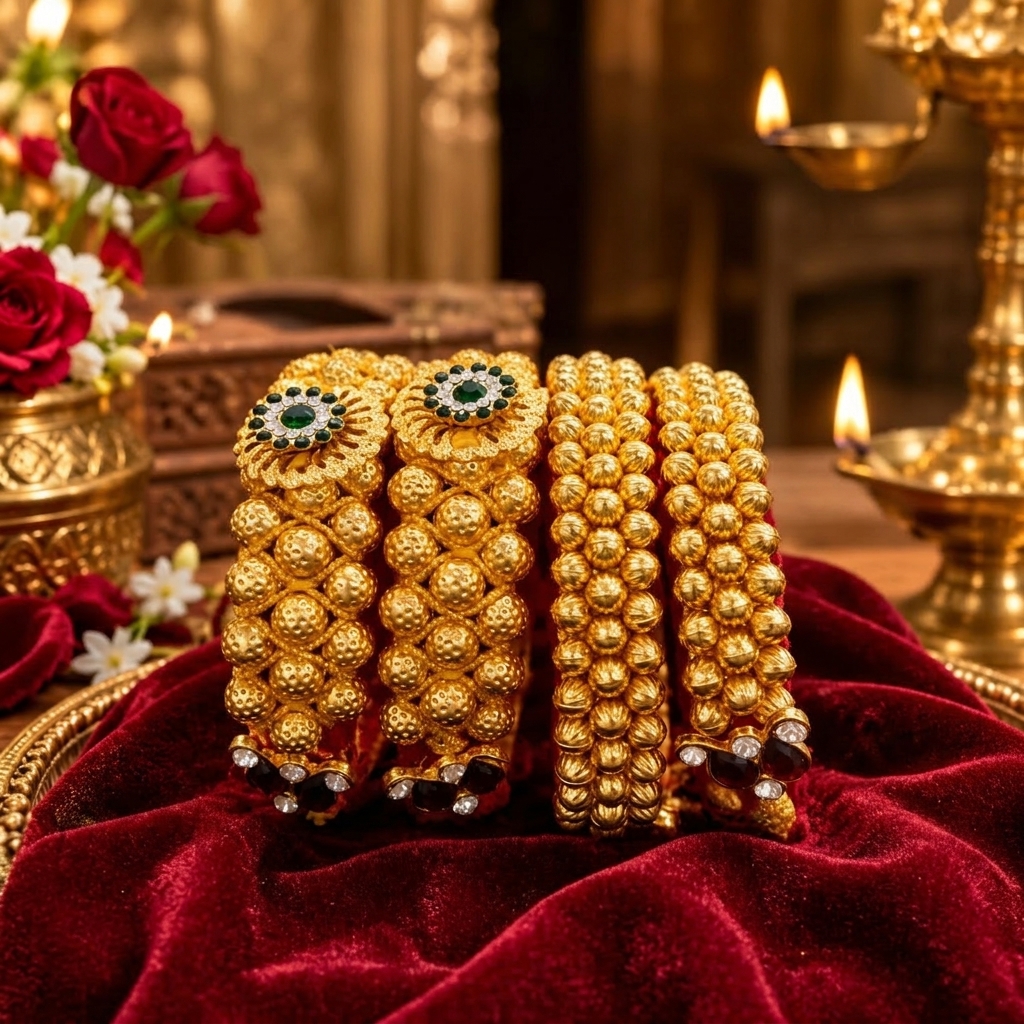 22 Karat 916 BIS hallmark gold kadas with emerald stones