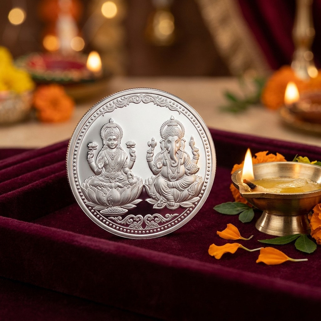 Pure 999 silver Lakshmi and Ganesh coin for Diwali puja at Uttrakhand Jewellers